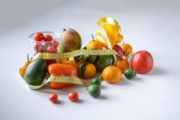 the mix of various raw fruit flat lay with a centimeter, the diet concept