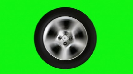 Car wheel rotating, Simulation of car suspension video loop on green screen background.