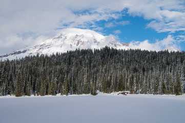 Mt. Rainier from reflection in winter