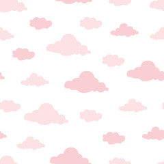 Seamless pattern with pink clouds. It's a girl. Funny, cute background for kid