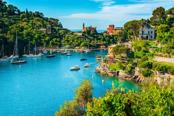 Fototapete Ligurien Mediterranes Stadtbild mit spektakulärem Hafen, Portofino, Ligurien, Italien, Europa