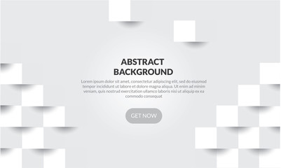 3D Abstract white geometric  shape with gray and white cubes.Brick wall squares texture. Panoramic Solid Surface background.Creative design minimal modern wallpaper and banner . Vector Illustr