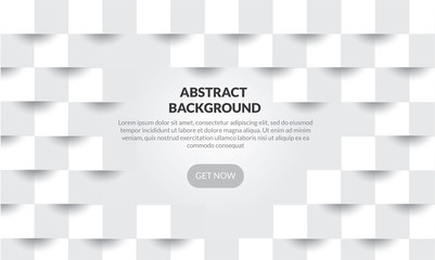 3D Abstract white geometric  shape with gray and white cubes.Brick wall squares texture. Panoramic Solid Surface background.Creative design minimal modern wallpaper and banner . Vector Illustr