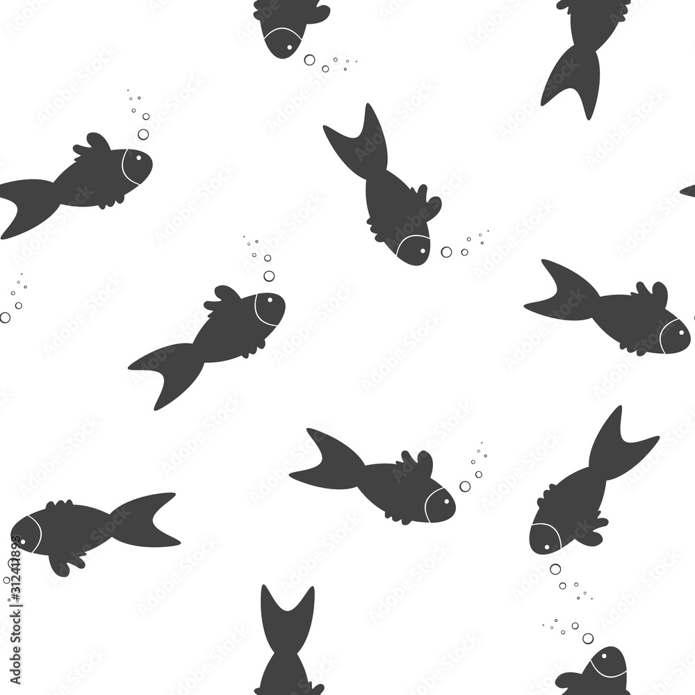 Poster vector image of fish and bubbles seamless pattern on a white background.