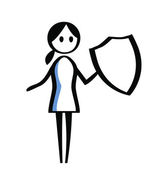Flipchart style drawing of woman holding shield - line art illustration for presentations