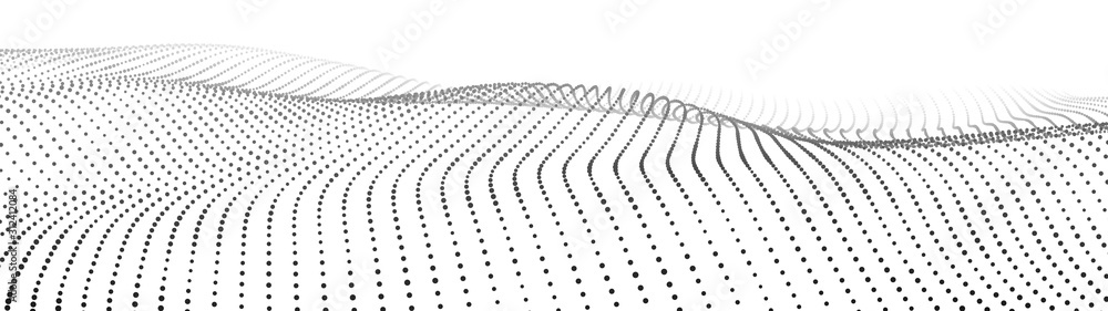 Poster abstract dynamic wave of particles. wave of gradient dots on white background. futuristic vector ill