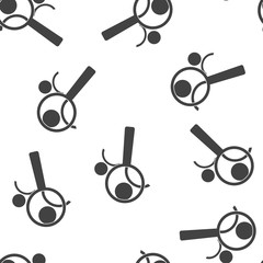 Vector image icon of man and magnifier. Magnifying glass icon seamless pattern on a white background.