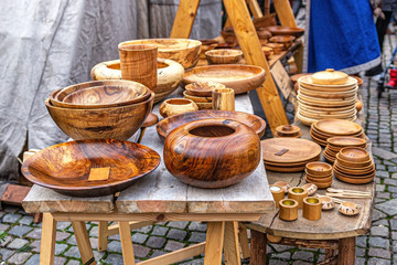 Wooden dishes at the city fair