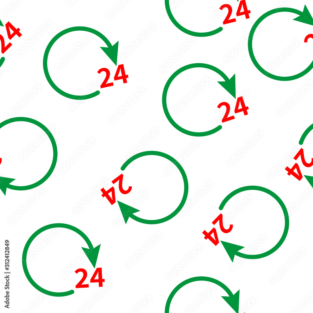 Poster 24 hours vector icon.open and work 24 hours a day seamless pattern on a white background.