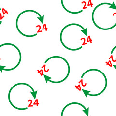 24 hours vector icon.Open and work 24 hours a day seamless pattern on a white background.
