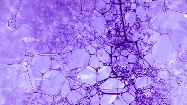 Colorful soap foam with popping bubbles background. Ink filling a mass of bubbles formed in liquid. Abstract biological structure. Unusual wallpaper. Huge batch of puffy, fascinating soap foam pattern