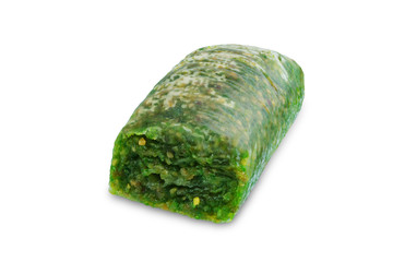 Pistachio nuts baklava, Oriental sweetness on a white isolated background