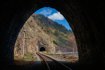 Fototapeta na wymiar Cascad tunnels on Circum-Baikal railroad