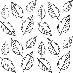 Outline leaf seamless eco pattern isolated on white. Doodle leaves. Kids hand drawing art line. Spring, summer or autumn  symbol. Sketch vector stock illustration