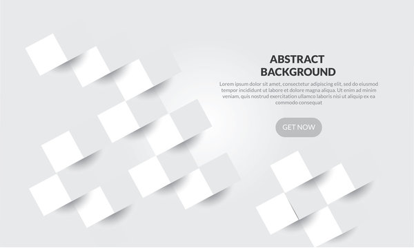 3D Abstract white geometric  shape with gray and white cubes.Brick wall squares texture. Panoramic Solid Surface background.Creative design minimal modern wallpaper and banner . Vector Illustr