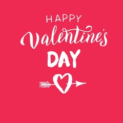 Happy Valentine's day red card. Greeting Valentine's day typography lettering. Romantic quote, love celebration font words. Postcard, banner, poster, packaging design. Vector eps 10.