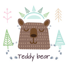 Cartoon cute animal for baby card and invitation. Vector illustration of a bear.