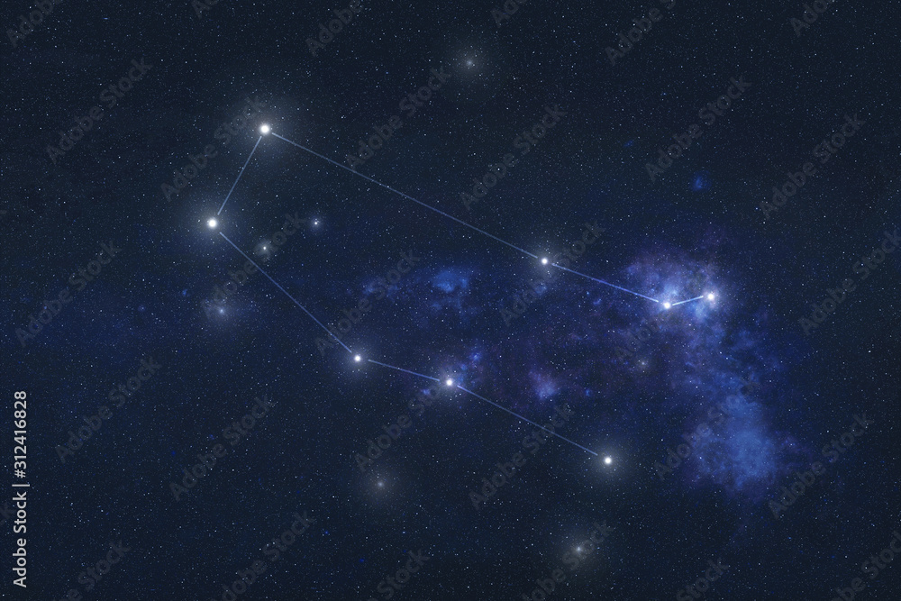Poster gemini constellation stars in outer space. zodiac sign gemini constellation lines. elements of this 