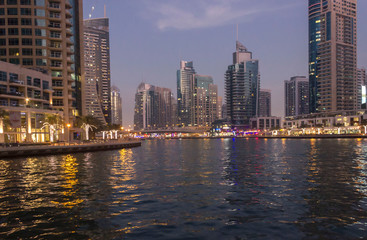Fototapeta na wymiar Night view of Dubai Marina district in Dubai