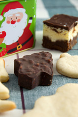 Delicious Christmas Cookies, Cake and Green Cookie Box with Santa