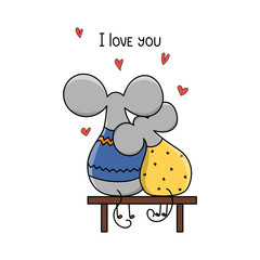 Valentine day. Funny mouses - couple in love concept. Vector illustration.