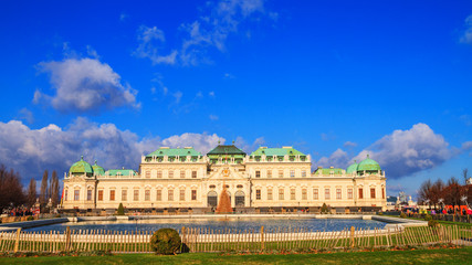 Festive city landscape - view of the Upper Belvedere on Christmas eve in the city of Vienna, Austria