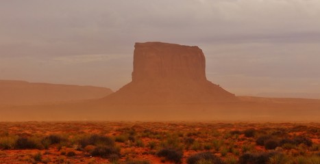 Stunning Scene of a Butte in a Sandstorm in Monument Valley