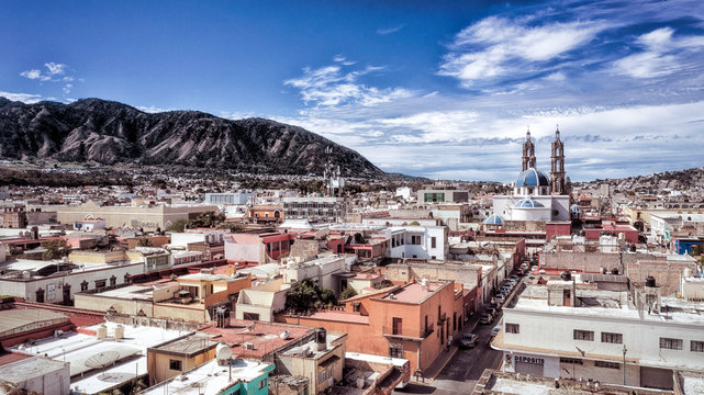 Tepic city in State Nayarit in Mexico. Aerial drone view of Tepic and San Juan mountain.	