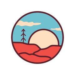 simple logo badge mountain design, for t-shirt prints, patches, emblems, posters, badges and labels and other uses