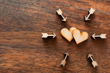valentines day love Flat lay wooden concept background
