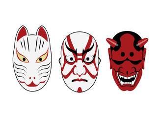 kabuki comedy and tragedy masks on black background