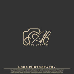 Initial Letter AB with camera. Logo photography simple luxury vector.