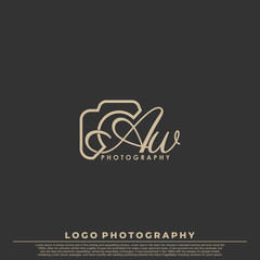 Initial Letter AW with camera. Logo photography simple luxury vector. - obrazy, fototapety, plakaty
