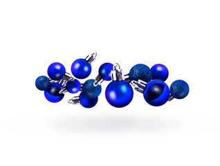 Blue Christmas toys fly on a white background