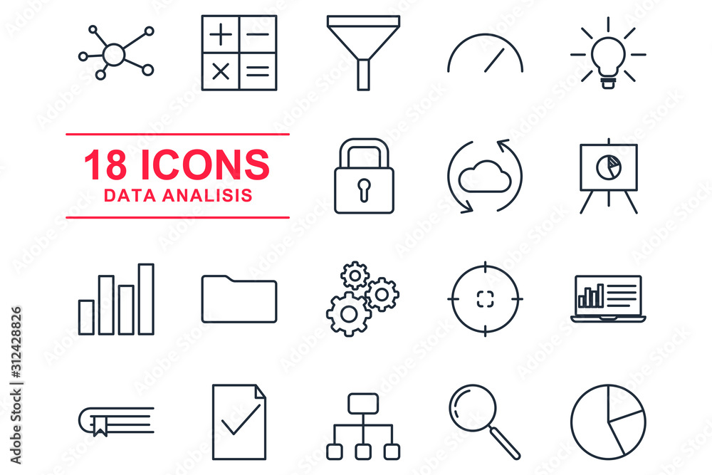 Poster data analysis set icon template color editable. statistics pack symbol vector sign isolated on white