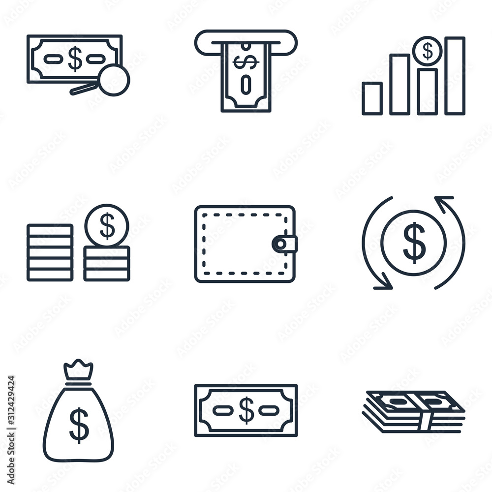 Leinwandbilder Money and finance Set icon template color editable. payments elements pack symbol vector sign isolated on white background illustration for graphic and web design.
