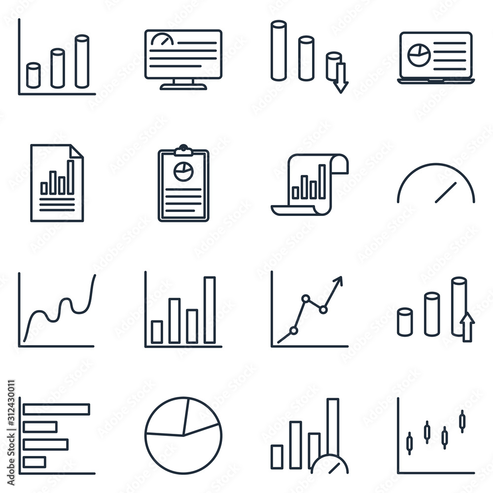Leinwandbilder financial and graph set icon template color editable. statistics, analytics pack symbol vector sign 