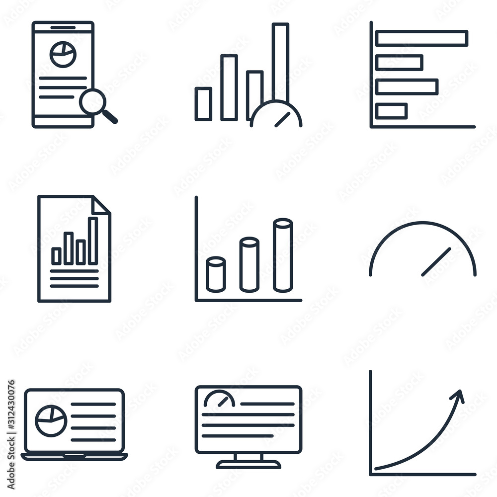 Poster financial and graph Set icon template color editable. statistics, analytics pack symbol vector sign isolated on white background illustration for graphic and web design.