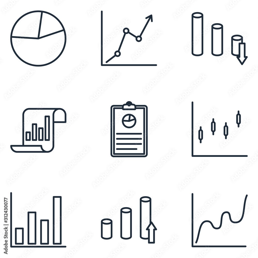 Poster financial and graph Set icon template color editable. statistics, analytics pack symbol vector sign isolated on white background illustration for graphic and web design.