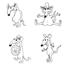 Rat. Graphic drawing. Black and white portrait image of animals. Illustrations for children and adults. Chinese Horoscope 2020. Grand Mouse.