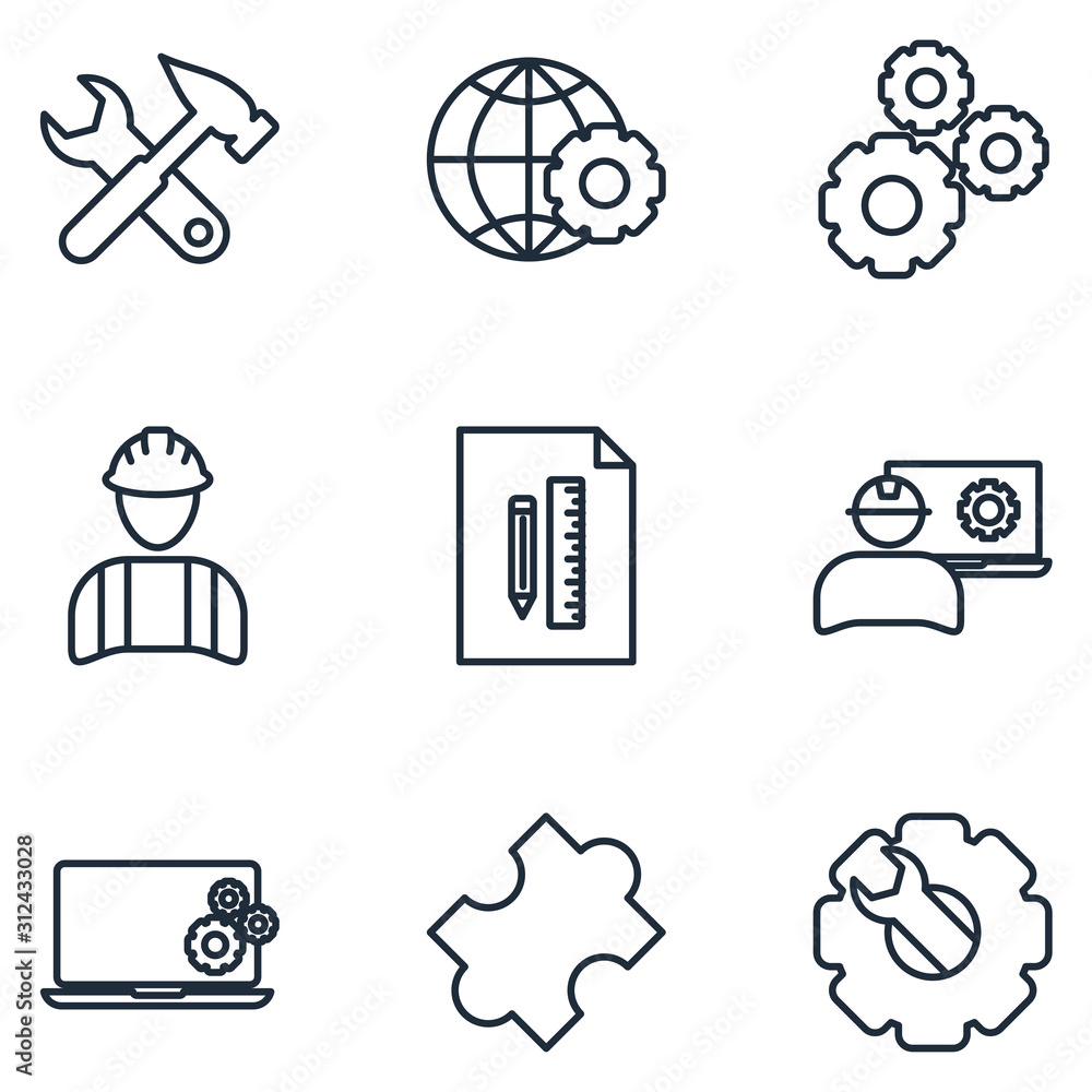 Poster SEO Set icon template color editable. Enginering pack symbol vector sign isolated on white background illustration for graphic and web design.