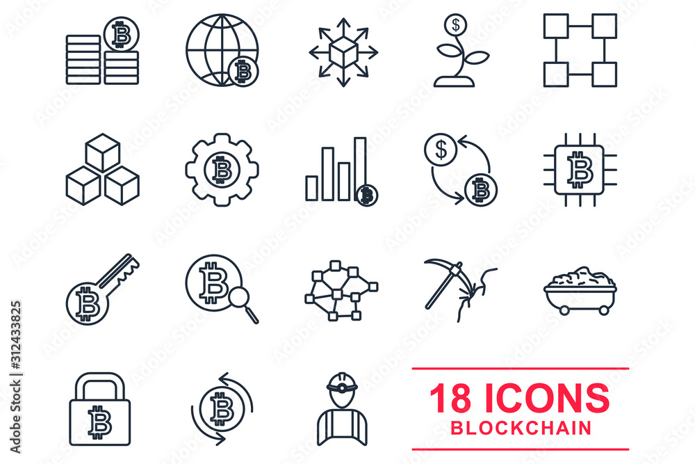 Aufkleber blockchain set icon template color editable. blockchain cryptocurrency pack symbol vector sign isola
