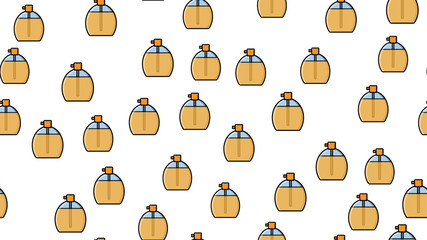 Endless seamless pattern of beautiful beauty cosmetic items of perfume and cologne bottles with a tasty pleasant smell on a white background. Vector illustration