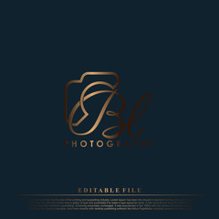 Initial Letter BL with camera. Logo photography simple luxury vector.