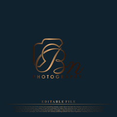 Initial Letter BN with camera. Logo photography simple luxury vector.