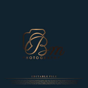 Initial Letter BM with camera. Logo photography simple luxury vector.