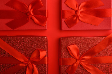 Background of red gifts on a red background, valentines day, love day