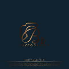 Initial Letter BR with camera. Logo photography simple luxury vector. - obrazy, fototapety, plakaty