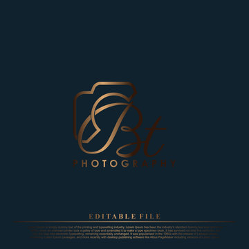 Initial Letter BT with camera. Logo photography simple luxury vector.