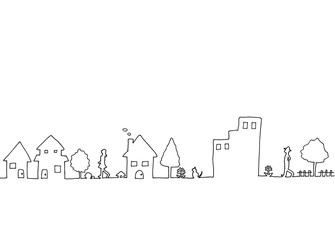 街並みの線画イラスト Wall Mural Wallpaper Murals ふみ子 井上